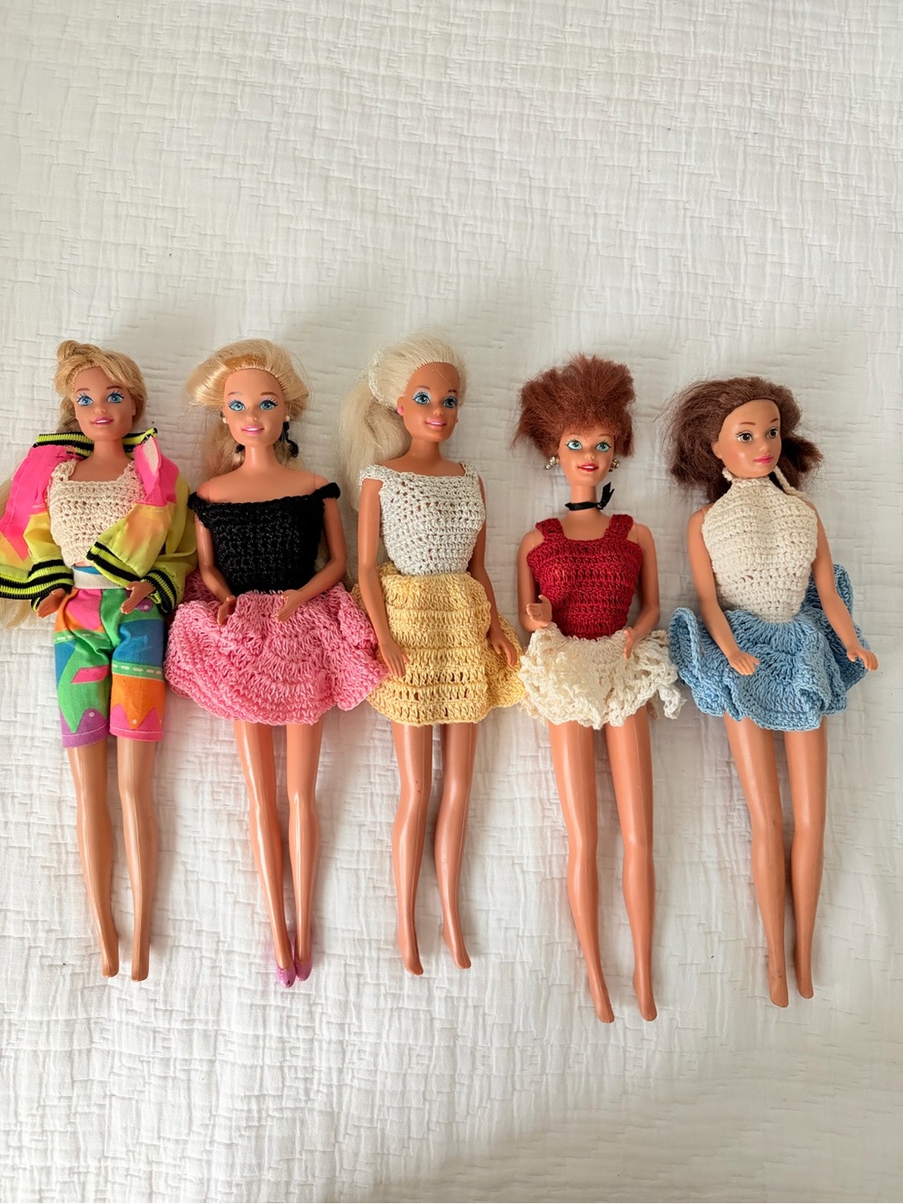 Vintage Barbie’s with handmade Crochet Dresses - lot of 5